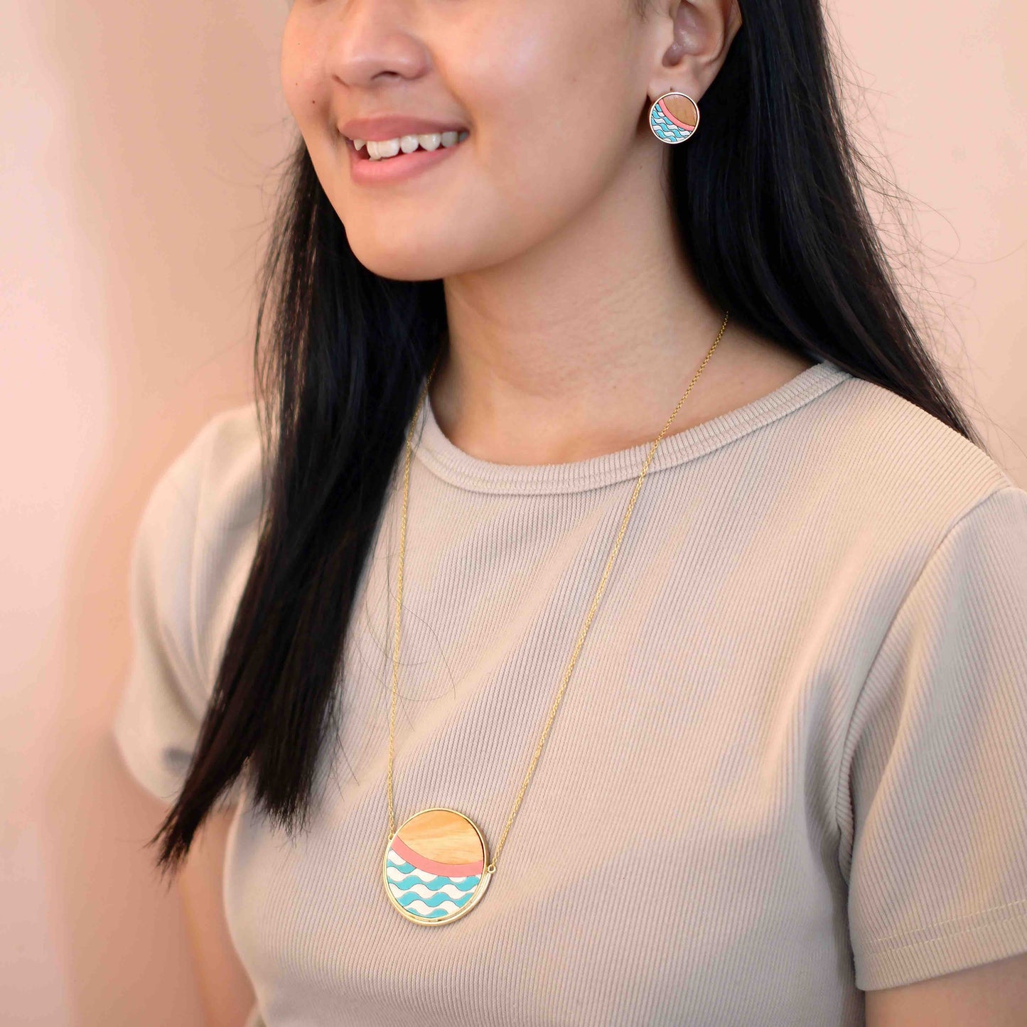 Island Recycled Wood Gold Earrings